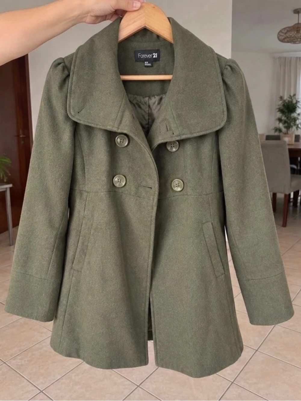 Forever 21 Olive Green Double-Breasted Pea Coat